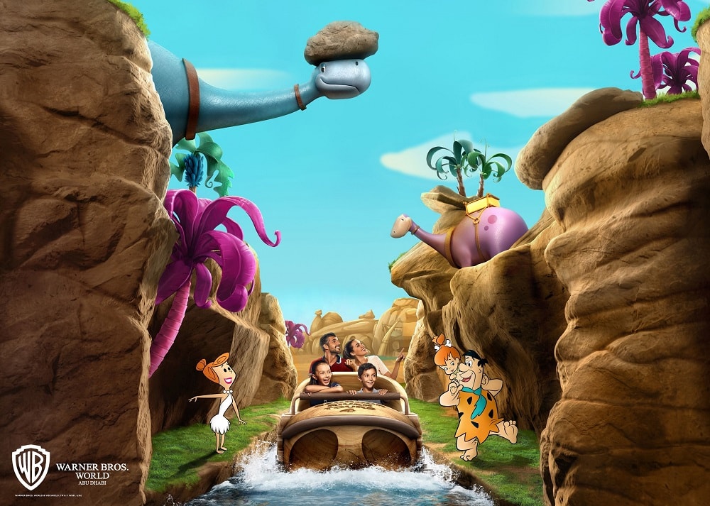 The Flintstones Bedrock River Adventure at Warner Bros World Abu Dhabi. 