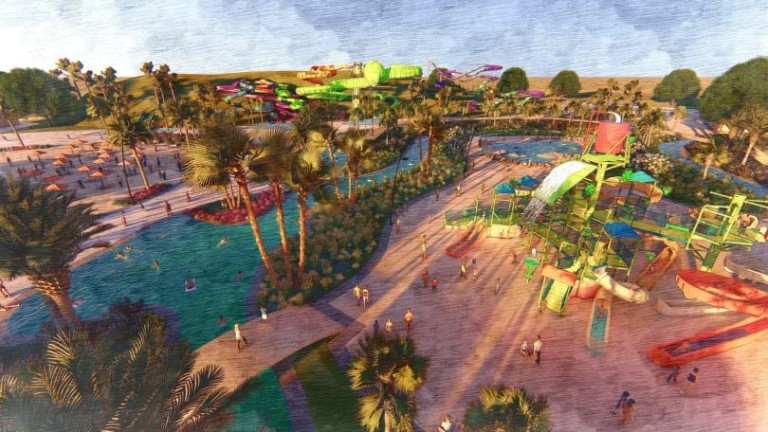 A rendering of the proposed Wild Rivers water park in Irvine, Orange County, California.