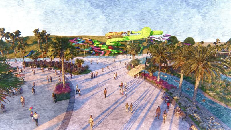 A rendering of the proposed Wild Rivers water park in Irvine, Orange County, California.