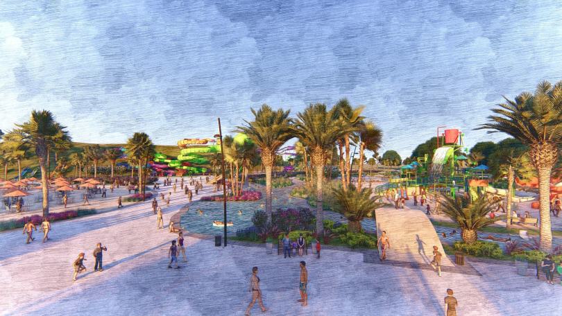 A rendering of the proposed water park in Irvine, Orange County, California.