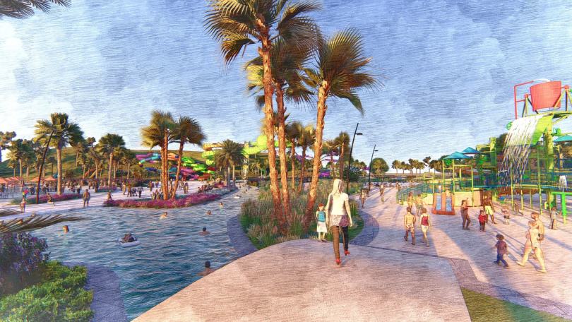 A rendering of the proposed water park in Irvine, Orange County, California.