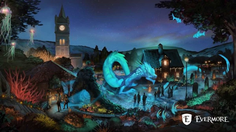 evermore park art mythos blue mythical creature town