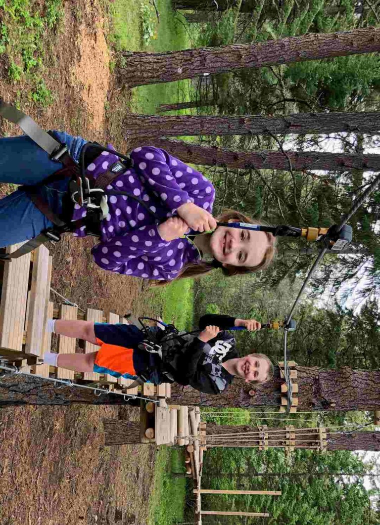 kids at farragut state park tree to tree idaho ropes course