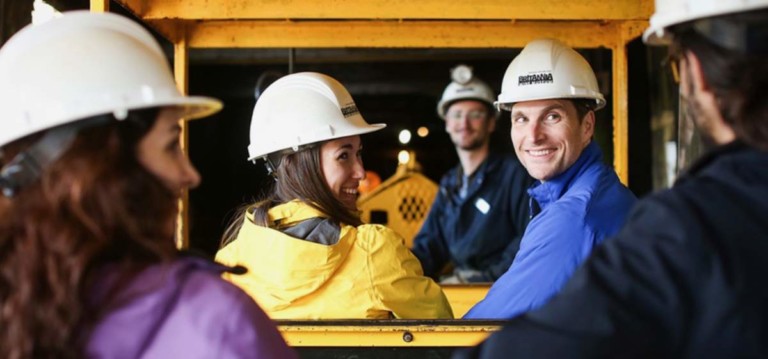 guests in hard hats at Britannia Mine Museum