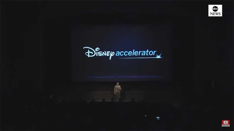 Bob Iger speaks on stage at the Disney Accelerator programme