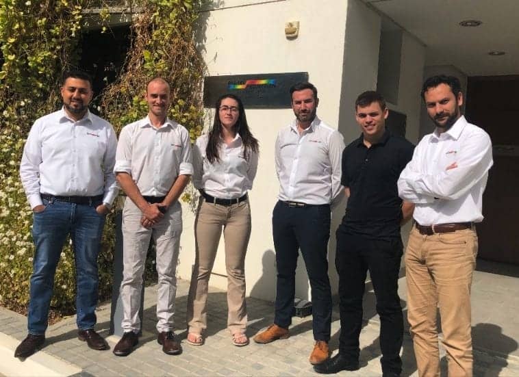 Digital Projection's Middle East team, left to right: Abdulrahman Aladawi, Keith Manning, Kharlie Manning, Matt Horwood, Tyran Carsten, Rayan Soumsom