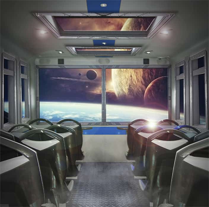 Simworx Immersive Adventurer Ride with outerspace film on windows