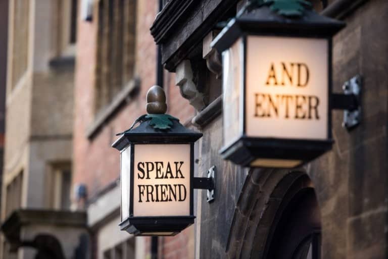 Speak Friend and Enter Lights at The Story Museum's entrance