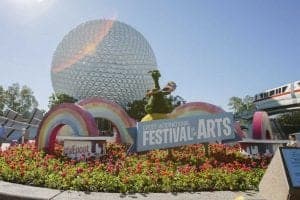 Main signage for Epcot's 2019 Festival of The Arts, Epcot's World Showcase