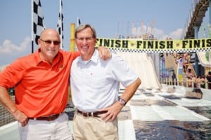 jack and will morey at the finish line, Moreys piers Blooloop