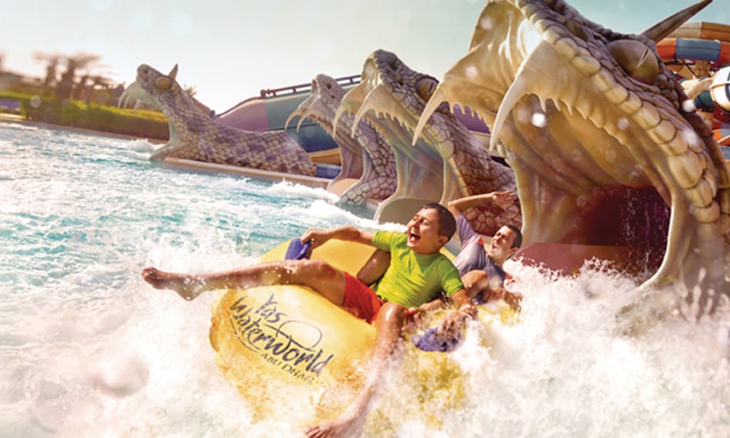 yas waterworld kids on snake waterslide