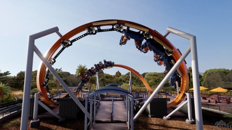 People riding new Skywarb Orbit rollercoaster