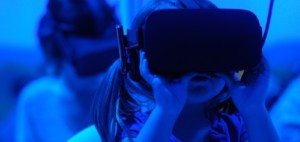 girl wearing VR goggles