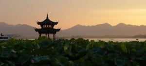 Chinese pagoda at sunset