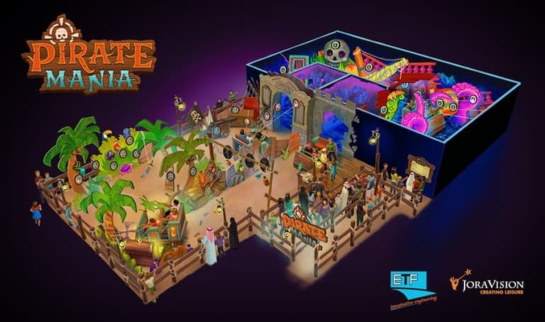 Pirate Mania, a new smaller interactive dark ride designed for FECs by ETF Ride Systems and Jora Vision