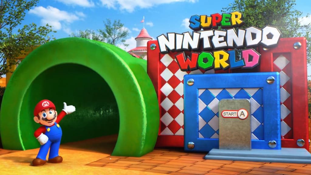 Super Nintendo World green tunnel entrance mario IP themed attractions