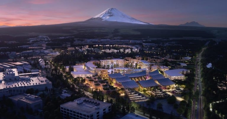 Aerial rendering of Toyota's Woven City