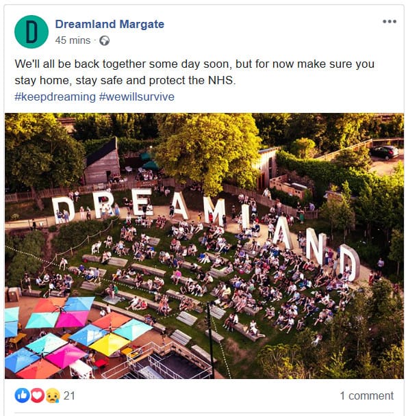 Facebook post from Dreamland margate