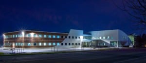 Night time at Listen Technologies' office building