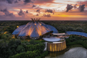 Cirque du soleil theatre at Vidantat Riviera Maya at sunset