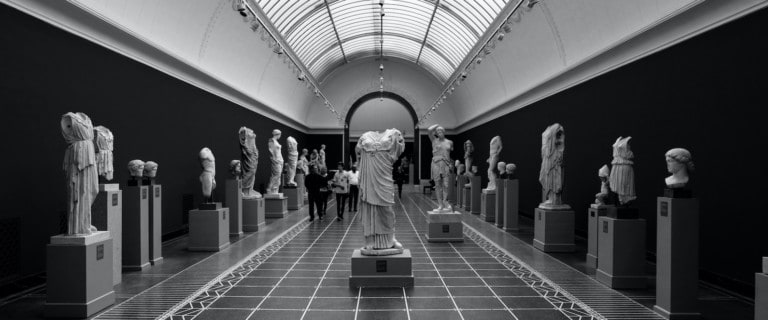 sculptures in a museum