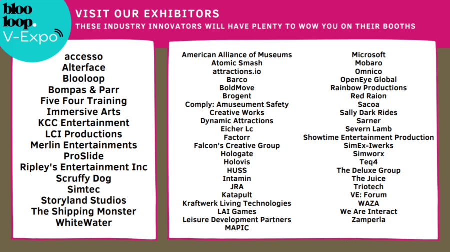 list of exhibitors at blooloop v-expo