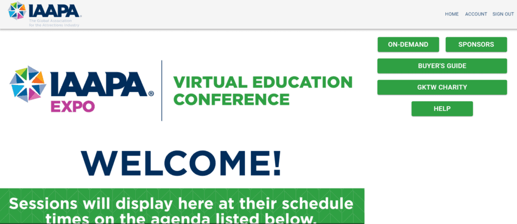 IAAPA Virtual education conference welome screenshot