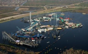 Aerial view of Six Flags New Orleans flooded