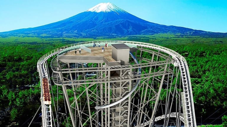 Fujiyama tower coaster observation deck, slide and walk at Fuji-Q