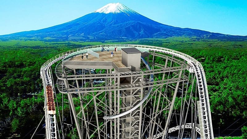 Fujiyama coaster observation deck slide and walkway blooloop