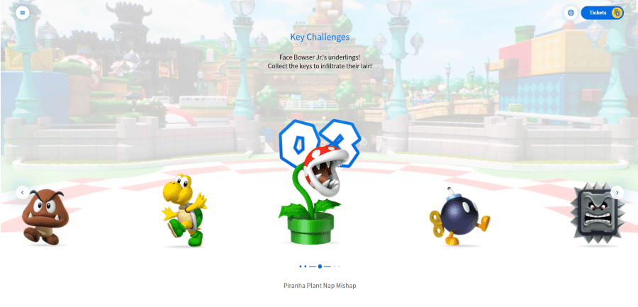 Screenshot Super Nintendo World website key challenges