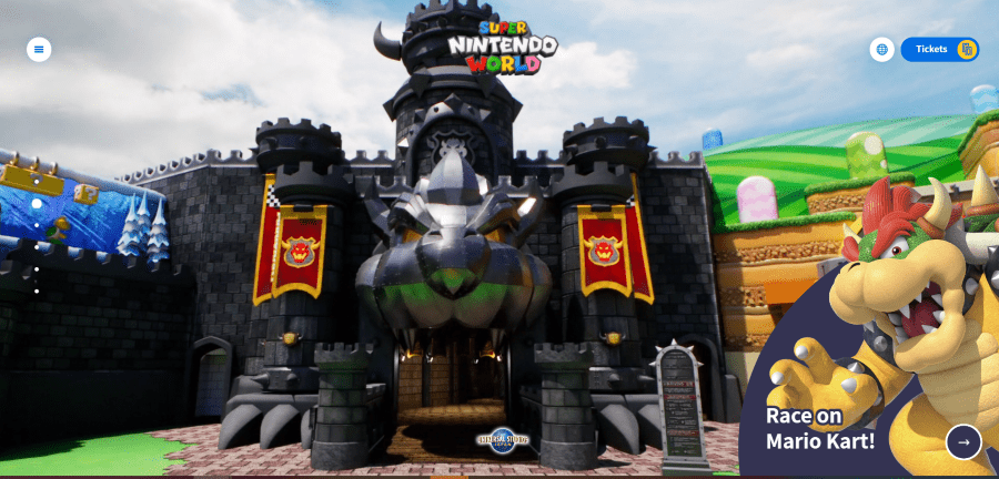 screenshot of exterior of Bowsers Castle in Super Nintendo World