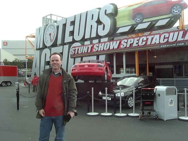 Steve Tatham In front of the stunt show marquee, Walt Disney Studios Paris 2002