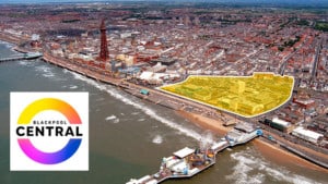 Blackpool Central aerial view with logo