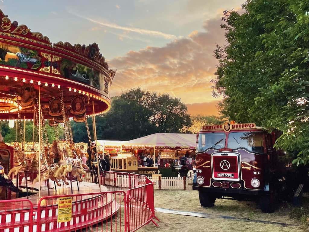 Gallopers and vintage vehicle