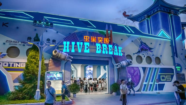 Hive break double walkthrough from triotech blooloop innovation awards 2022 exterior of hive break attraction building