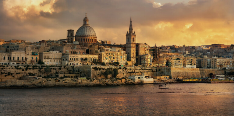 Valletta skyline waterfront at sunset. Malta