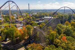 Aerial view of Mystic Timbers rollercoaster at Kings Island by great coasters international