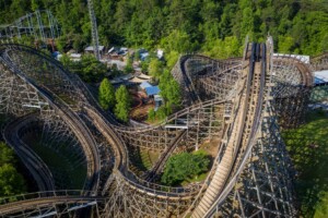 Aerial view of Thunderhead rollercoaster track by great coasters international
