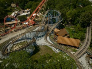 zambezi zinger roller coaster aerial view by great coasters international