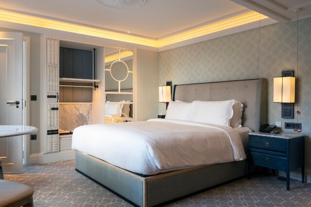 Modern hotel bedroom. HRDS