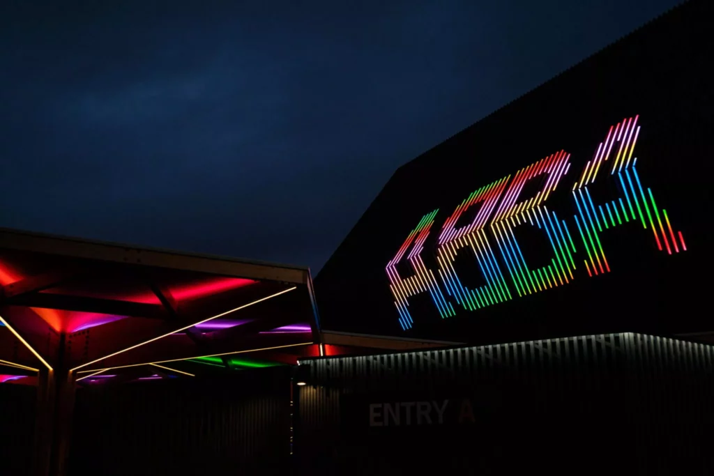 ABBA Arena Exterior housing ABBA Voyage. Constructed by ES Global