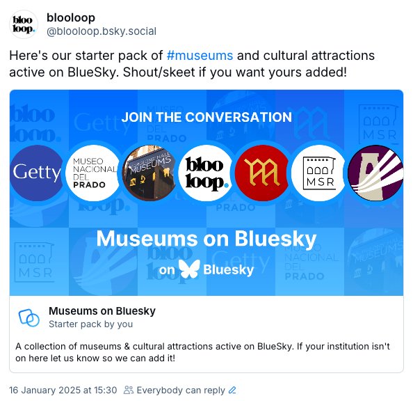 graphic showing a museum starter pack for use on bluesky