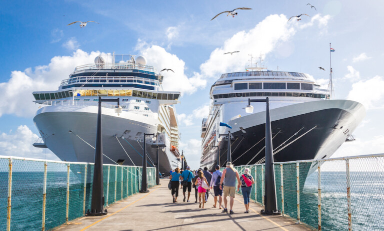 Cruise passengers return to cruise ships at St Kitts Port Zante