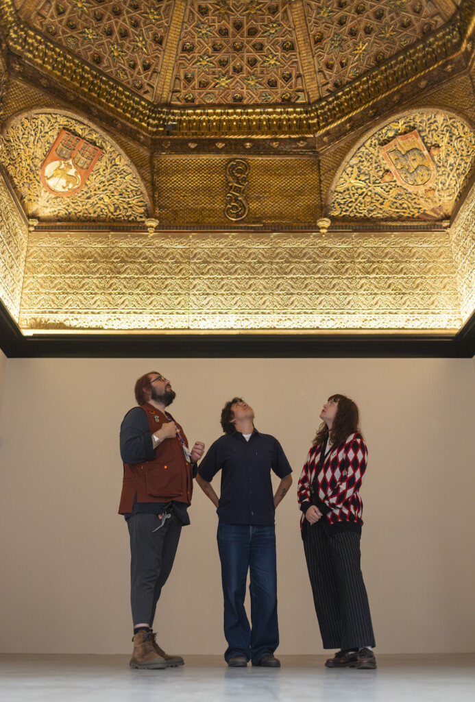 View of the exquisite 15th century
carved and gilded wooden ceiling, the
Torrijos Ceiling, from the now lost
Torrijos Palace in Spain, at V&A East
Storehouse. Image by Kemka Ajoku for
V&A