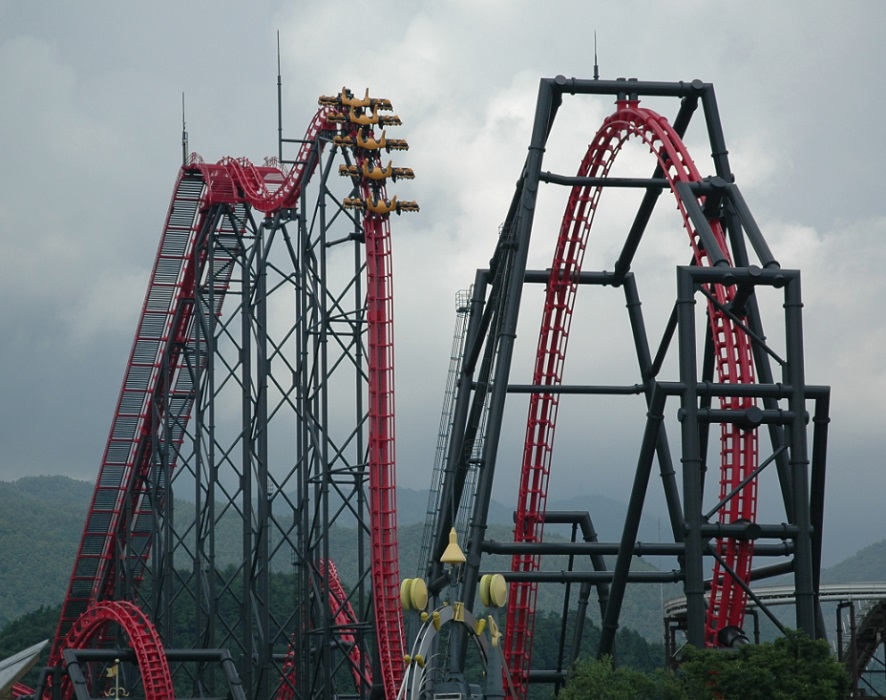 4th Dimension Coaster going over first drop