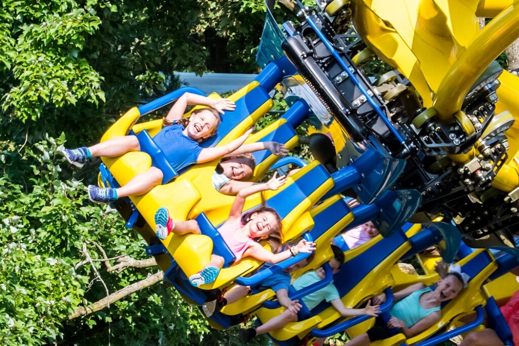 Kids laugh with delight on the S&S Family Inverted Coaster