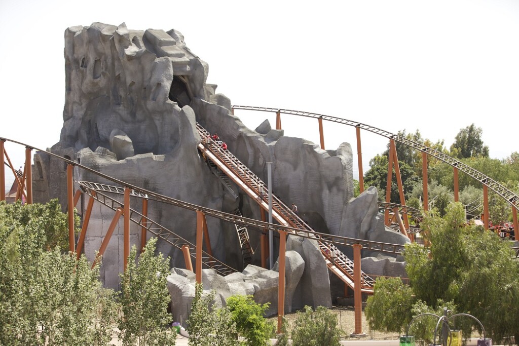Mine Train Coaster curling around a mountain