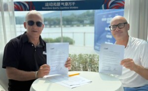 IWWF President José Antonio Pérez Priego & Rixen Cableways C.E.O Richard Söhnchen after signing an agreement in Chengdu, China during The World Games 2025